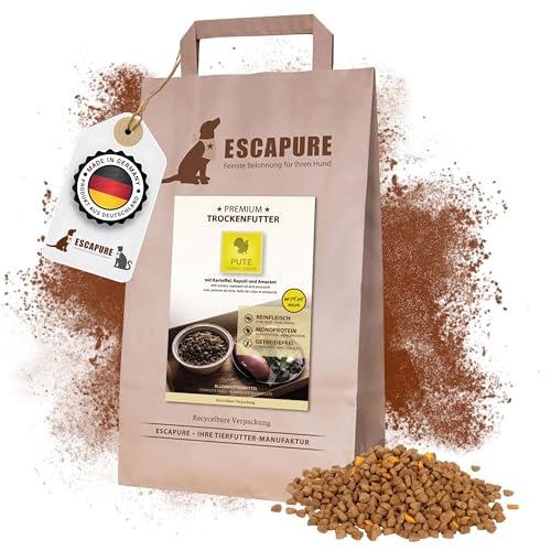 Escapure Hunde Trockenfutter Welpe im Beutel | Pute Trockenfutter in Premium Qualität | verfeinert mit Rapsöl, Amarant und Bierhefe | 1,5kg von Escapure