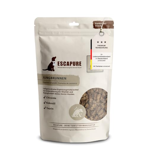 ESCAPURE Jungbrunnen - Natürlicher Hähnchenfleisch Snack mit Chicoree & Kokosöl für Hunde – Premium Protein Leckerli für mehr Energie im Alter - Unterstützt die Verdauung und Gerhinfunktion (150g) von Escapure