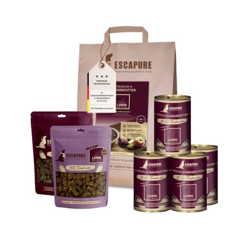 ESCAPURE Testpaket Lamm – Monoprotein für Hunde – Trockenfutter, Nassfutter & Snacks – Getreidefrei, leicht verdaulich, ohne Zusatzstoffe (7-teilig) von Escapure
