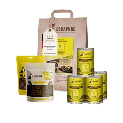 ESCAPURE Testpaket Pute – Monoprotein für Hunde – Trockenfutter, Nassfutter & Snacks – Getreidefrei & fettarm – Ideal bei sensibler Verdauung (7-teilig) von Escapure