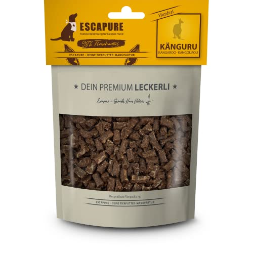 Escapure Hunde Leckerli Beutel | Känguru Hupferl 150g | Känguru Hupferl in Premium Qualität | 98% Muskelfleisch | ohne künstliche Zusatzstoffe und frei von Getreide von Escapure