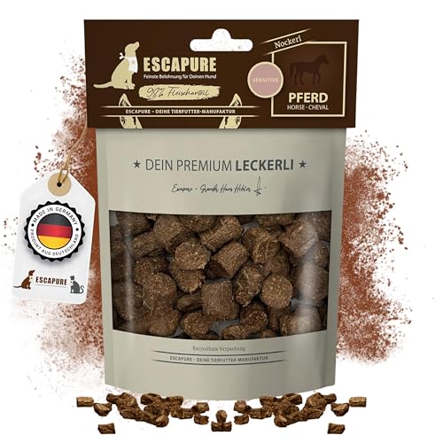 Escapure Hunde Leckerli Beutel | Pferd Nockerl 150g | Pferd Nockerl in Premium Qualität | 98% Muskelfleisch | ohne künstliche Zusatzstoffe und frei von Getreide von Escapure