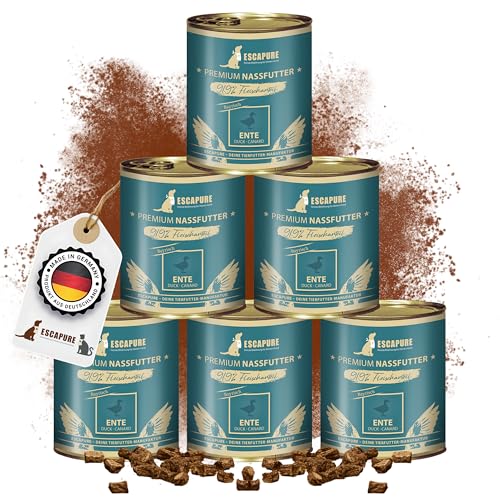 Escapure Hunde Nassfutter Dose | Ente Dose 6 x 800g | Ente Bayrisch Dosen in Premium Qualität | mit 65% Fleischanteil | mit Süßkartoffeln, Birne, Sellerie und Eierschalenpulver von Escapure