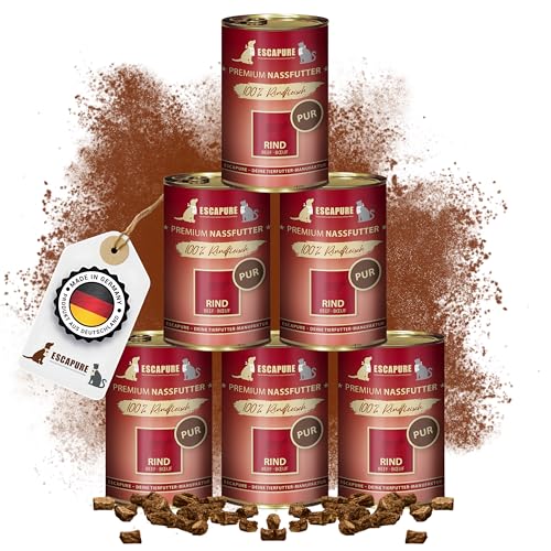 Escapure Rind Pur Dose 6 x 400g - Nassfutter für Hunde - 100% pures Rindfleisch Nassfutter - Premium Dosenfutter Rind ohne Zusatzstoffe - Hunde Ergänzungsfuttermittel frei von Getreide von Escapure