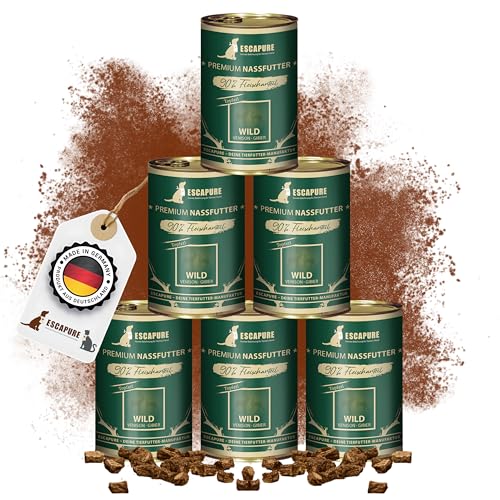 Escapure Senior Nassfutter Wild 6 x 400g Dose - 90% pures Wildfleisch Hundefutter - Dosenfutter Wildmenü ohne Zusatzstoffe - Ergänzungsfuttermittel für ältere Hunde frei von Getreide Escapure Senior Nassfutter Wild 6 x 400g Dose - 90% pures Wildfleisch Hundefutter - Dosenfutter Wildmenü ohne Zusatzstoffe - Ergänzungsfuttermittel für ältere Hunde frei von Getreide von Escapure