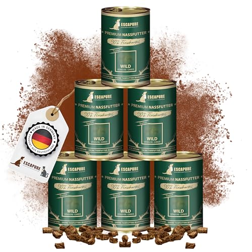 Escapure Hunde Nassfutter Dose | Senior Wild Dose 6 x 400g | Senior Menü Wild in Premium Qualität | mit Zucchini, Pastinaken, Buchweizen, Löwenzahn und Eierschalenpulver | 6 x 400g von Escapure