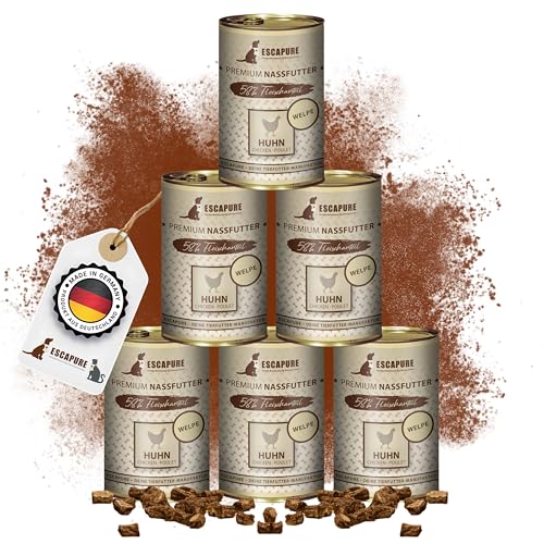 Escapure Welpen Menü 6 x 400g Dose Huhn - Nassfutter für Hunde - 58% pures Hühnerfleisch Nassfutter - Premium Dosenfutter Hähnchen ohne Zusatzstoffe - Welpen Ergänzungsfuttermittel ohne Getreide Escapure Welpen Menü 6 x 400g Dose Huhn - Nassfutter für Hunde - 58% pures Hühnerfleisch Nassfutter - Premium Dosenfutter Hähnchen ohne Zusatzstoffe - Welpen Ergänzungsfuttermittel ohne Getreide von Escapure