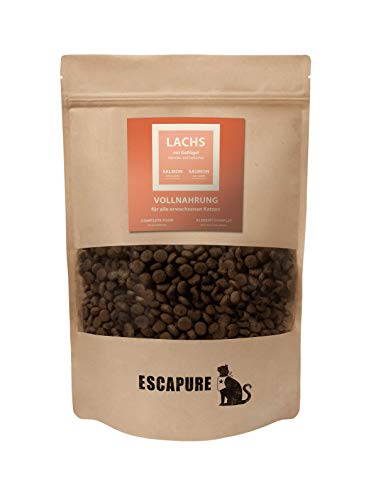 Escapure Katzen Trockenfutter Beutel | Lachs mit Geflügel Trockenfutter in Premium Qualität | 600g | mit Reis und Vollei von Escapure