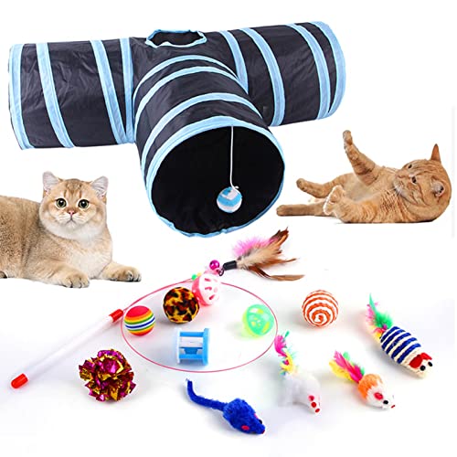 Cat Tunnel Toys Set, Bunte Katze Ball Spielzeug, Katze Maus Spielzeug, Faltbare Katze Tunnel von Esenlong