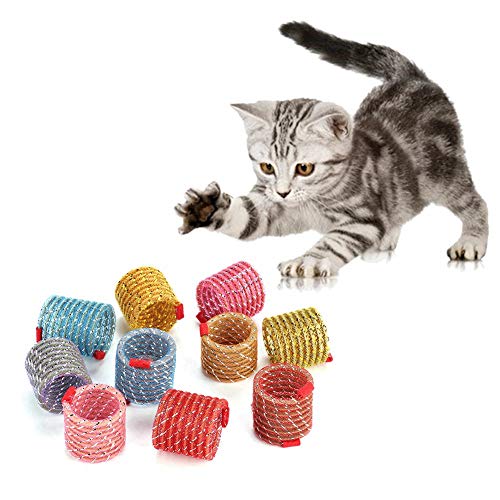 Esenlong 10 x Haustier-Frühlingsspielzeug, Kunststoff, bunte Feder, Katzenspielzeug, interaktives Spielzeug (zufällige Farbe) von Esenlong