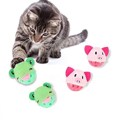 Esenlong 4 Stück/Set Katzenball Spielzeug, Cartoon-Schweine, Nebel, Katze, interaktives Glockenspielzeug für Katzentraining von Esenlong