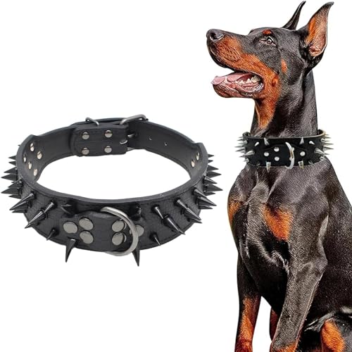Esenlong 5,1 cm breites, verstellbares Hundehalsband aus Leder, mit Nieten, Hundehalsband, Anti-Beiß-Halsband von Esenlong