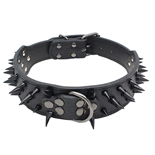 Esenlong 5,1 cm breites, verstellbares Hundehalsband aus Leder, mit Nieten, Hundehalsband, Anti-Beiß-Halsband von Esenlong
