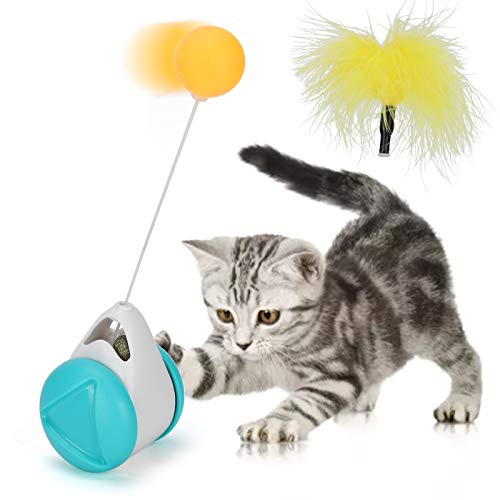 Esenlong Auto-Jagdspielzeug, interaktives Katzenspielzeug mit Ballflaume, nicht batteriebetrieben, selbstdrehendes Katzenjagdspielzeug (blau) von Esenlong