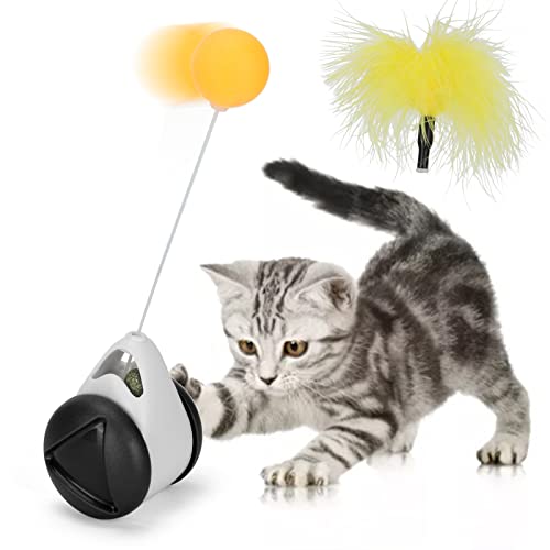 Esenlong Auto-Jagdspielzeug, interaktives Katzenspielzeug mit Ballflaume, nicht batteriebetrieben, selbstdrehendes Katzenjagdspielzeug (schwarz) von Esenlong
