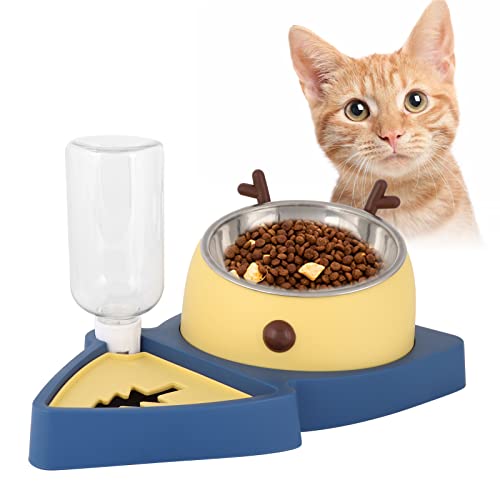 Esenlong Automatischer Wasserspender-Set, automatischer Futterspender für Katzen mit abnehmbarem Edelstahlnapf (gelb) von Esenlong