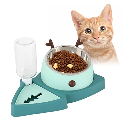 Esenlong Automatischer Wasserspender-Set, automatischer Futterspender für Katzen mit abnehmbarem Edelstahlnapf (grün) von Esenlong