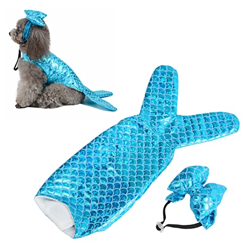 Esenlong Haustier-Kostüm mit Fischform, Hunde-Outfit mit Schleife, Haarband, verstellbar, warm, für kleine, mittelgroße Haustiere (M) von Esenlong