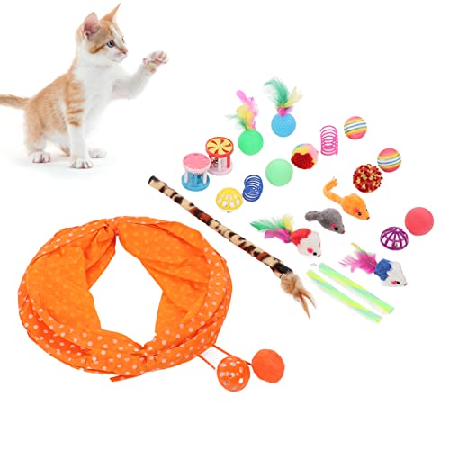 Esenlong Interaktives Katzenspielzeug, Katzenfederspielzeug, Katzentunnelspielzeug, Katzen-Tunnel-Spielzeug, Katzen-Ball-Spielzeug, 22 Stück von Esenlong