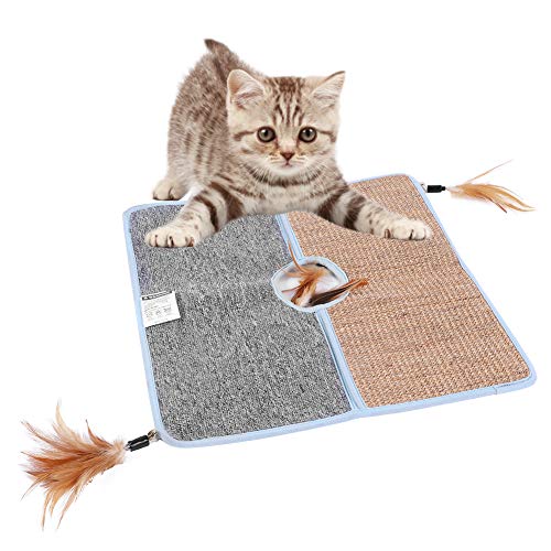 Esenlong Katzenkratzmatte, Natursisal Katzenkratzmatte, quadratischer Katzenboden Kratzteppich mit Federn von Esenlong