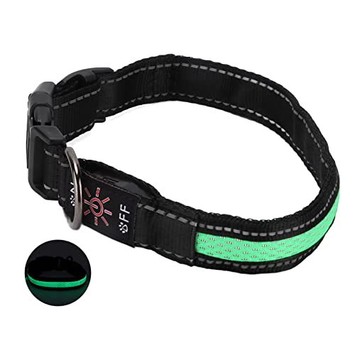 Esenlong Leuchtendes Hundehalsband, LED-Hundehalsband mit reflektierenden Streifen, Anti-Verheddern LED-Hundehalsband (L-Grün) von Esenlong