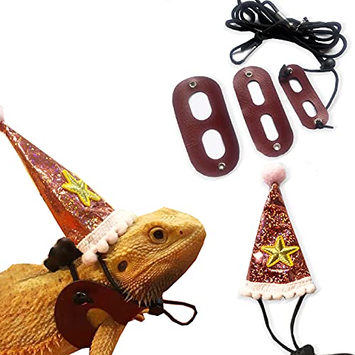 Esenlong Lizard Leash Harness Hat Set, Reptile Harness Hat Leash for Bearded Dragon Lizard Costume von Esenlong