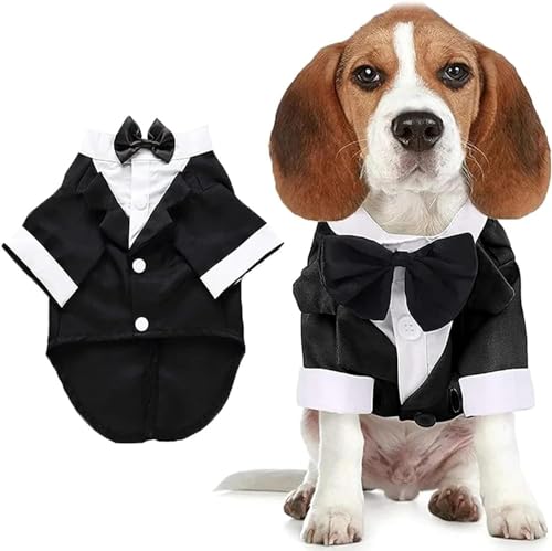 Hund Hochzeit Anzug,Smoking Hund Fliege,Haustier Fomal Kleidung Hunde Mantel mit Abnehmbarer Fliege,Hundeanzug Welpe Kostüm Shirt für Hochzeit Halloween Geburtstag Party von Esenlong