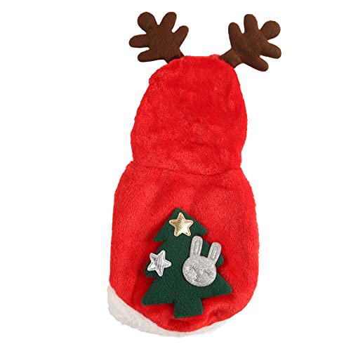 Esenlong Weihnachtsmantel für Haustiere, weich, warm, mit Kapuze, mit Druckknopfverschluss, Größe M von Esenlong