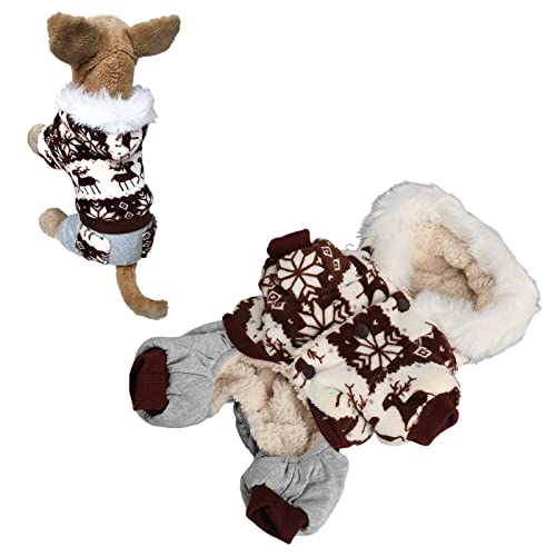 Esenlong Weihnachtsmantel mit Kapuze, warme Schneeflocken-Elch-Hunde-Winterjacke für kleine und mittelgroße Hunde (S-Kaffee) von Esenlong