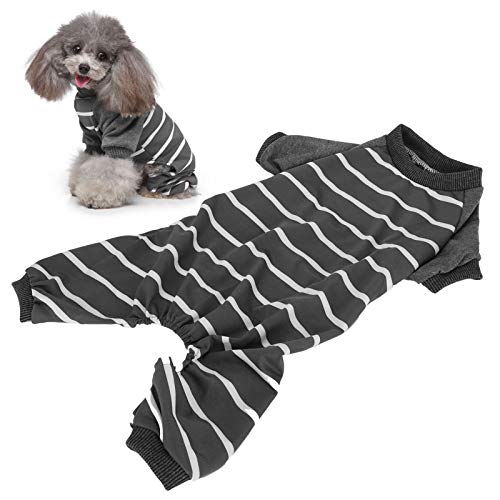 Hunde-Overall, weiche Haustierkleidung, Polyester, langärmelig, gestreift, Größe M – Grau von Esenlong