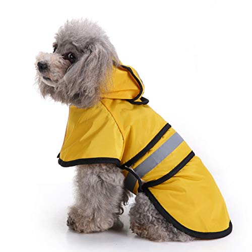 Hunde-Regenmantel mit Kapuze, wasserdicht, verstellbar, Haustier-Regenjacke mit reflektierenden Streifen (L-Gelb) von Esenlong