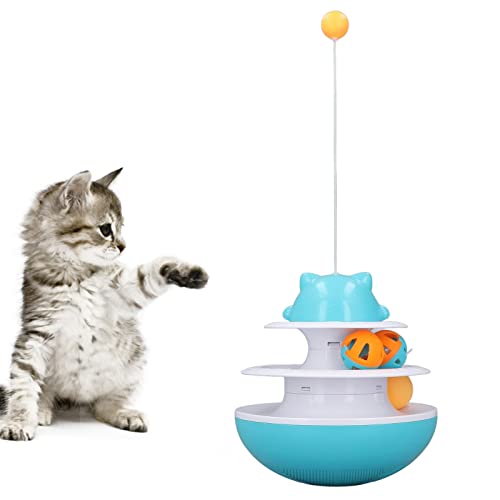 Katzen-Plattenspieler-Spielzeug, 2 Stufen Katzenbahnspielzeug mit rollendem Ball, Katzen-Übungsturm-Spielzeug (blau) von Esenlong