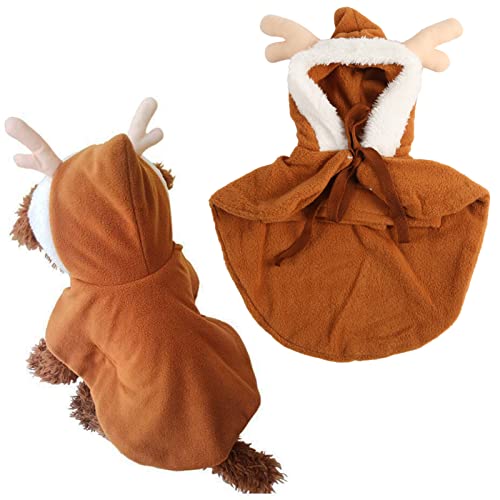 Weihnachts-Elch-Hunde-Kostüm, weicher, warmer Hunde-Elch-Hoodie-Mantel für kleine Hunde (XS) von Esenlong