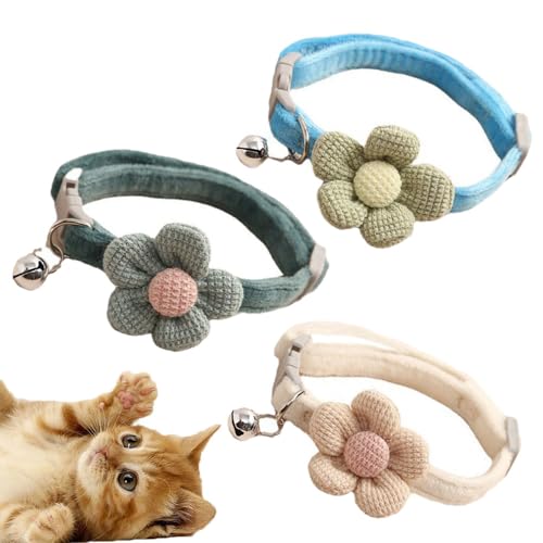3 Stück Breakaway Katzenhalsband mit Glocken, verstellbare Fliege, Katzenhalsbänder mit Blume für Katzen, Welpen, Kaninchen, Kätzchen, Haustierbedarf, drei Farben 3 Stück Breakaway Katzenhalsband mit Glocken, verstellbare Fliege, Katzenhalsbänder mit Blume für Katzen, Welpen, Kaninchen, Kätzchen, Haustierbedarf, drei Farben von Esforzarse