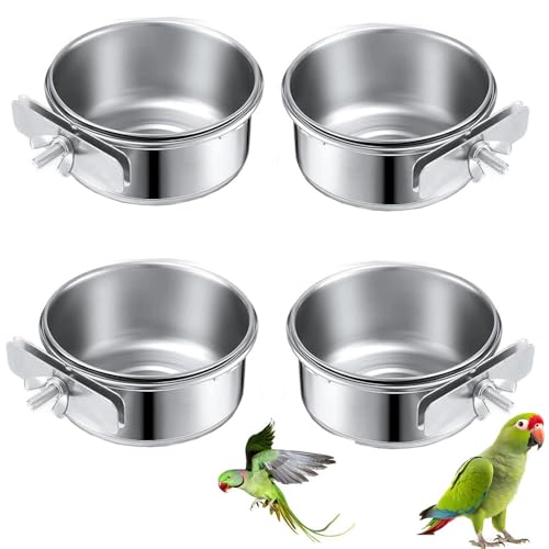 4 Stücke Edelstahl Vogelnapf Futter Schüssel Futternapf, 10x4.5cm Wasserschale, Futternapf Fütterungsbecher zum Aufhängen Käfig-Futterstation für Samen für Vogel Papageien,Vogelkäfig Zubehör von Esforzarse