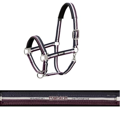 Eskadron Performance Halfter, Warmblut Extra, Navy-Weiß-Bordeaux, Weiche Polsterung von Eskadron
