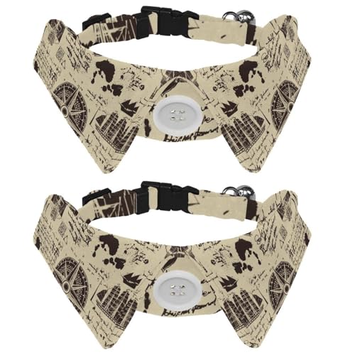 Eslifey 2 Stück Hundehalsband mit Fliege, verstellbares Hundehalsband mit abnehmbarem Hemdkragen, Katzenhalsbänder für kleine Haustiere, Vintage-Manuskript-Wohnwagen, Windrosen-Manuskript-Muster Eslifey 2 Stück Hundehalsband mit Fliege, verstellbares Hundehalsband mit abnehmbarem Hemdkragen, Katzenhalsbänder für kleine Haustiere, Vintage-Manuskript-Wohnwagen, Windrosen-Manuskript-Muster von Eslifey