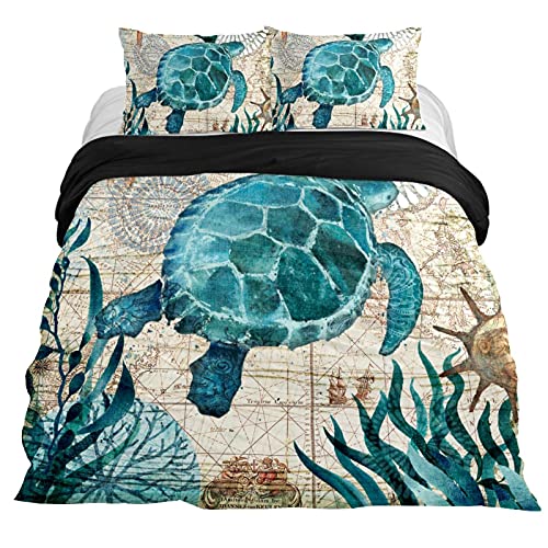 Eslifey Bettwäsche-Set, Meeresschildkröte, weich, 3-teilig, Doppelbettgröße, 200,7 x 200,7 cm, für Schlafzimmer von Eslifey