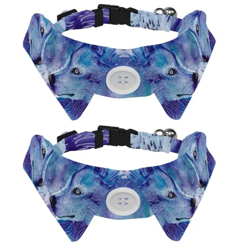 Eslifey Hundehalsband mit Fliege, verstellbar, formelles Smokinghalsband mit abnehmbarem Hemdkragen, Katzenhalsbänder für kleine Haustiere, Aquarellfarbe, Wölfe, Gesichter, 2 Stück von Eslifey