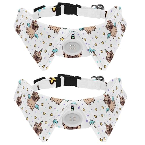 Eslifey Hundehalsband mit Fliege, verstellbar, formelles Smokinghalsband mit abnehmbarem Hemdkragen, Katzenhalsbänder für kleine Haustiere, niedlicher Mops, Hund, Einhorn, Sterne, Flügelmuster, 2 von Eslifey