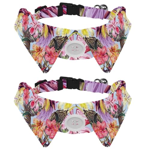 Eslifey Hundehalsband mit Fliege, verstellbar, formelles Smokinghalsband mit abnehmbarem Hemdkragen, Katzenhalsbänder für kleine Haustiere, tropische Blumen, Palmblätter, Dschungelblatt, Hibiskus, von Eslifey