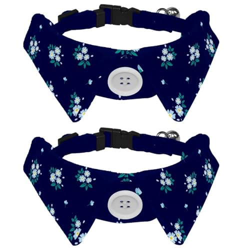 Eslifey Hundehalsband mit Fliege, verstellbar, formelles Smokinghalsband mit abnehmbarem Hemdkragen, Katzenhalsbänder für kleine Haustiere, tropische marineblaue Blumen, 2 Stück von Eslifey