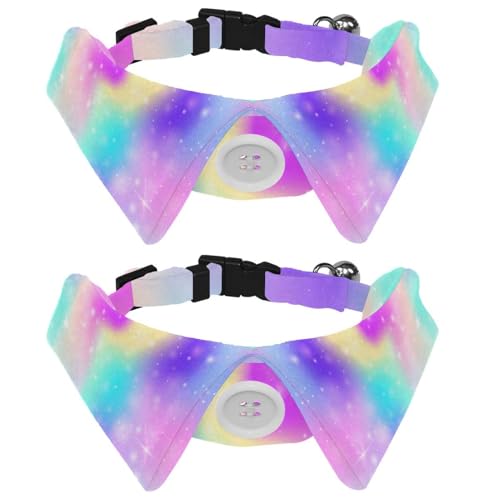 Eslifey Hundehalsband mit Fliege, verstellbar, formelles Smokinghalsband mit abnehmbarem Hemdkragen, Katzenhalsband für kleine Haustiere, Fantasie-Fee, Regenbogen-Mesh-Farbmuster, 2 Stück von Eslifey