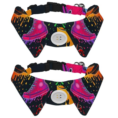 Eslifey Hundehalsband mit Fliege, verstellbar, formelles Smokinghalsband mit abnehmbarem Hemdkragen, Katzenhalsband für kleine Haustiere, farbige Schuhe, Kappe, Brille, Aquarell-Streuselmuster, 2 von Eslifey