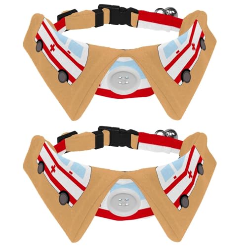 Eslifey Hundehalsband mit Fliege und Glöckchen, Cartoon-Krankenwagen, verstellbares Revers-Design, Katzenfliege, Halsband für kleine Haustiere, 2 Stück von Eslifey