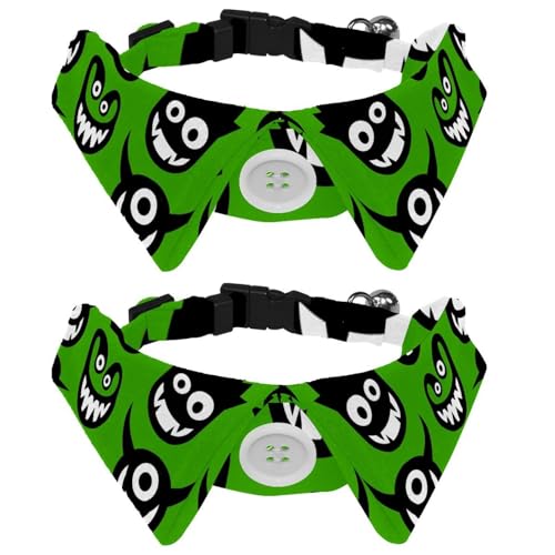 Eslifey Hundehalsband mit Fliege und Glöckchen, Cartoon-Motiv, lustig, bunt, Eomji, Monster, Grün, Muster, verstellbares Revers-Design, Katzen-Fliege, Halsband für kleine Haustiere, 2 Stück Eslifey Hundehalsband mit Fliege und Glöckchen, Cartoon-Motiv, lustig, bunt, Eomji, Monster, Grün, Muster, verstellbares Revers-Design, Katzen-Fliege, Halsband für kleine Haustiere, 2 Stück von Eslifey