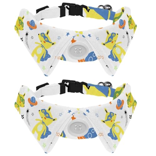 Eslifey Hundehalsband mit Fliege und Glöckchen, Cartoon-Raumschiff-Bär-Regenmantel, Planet, verstellbares Revers-Design, Katzenfliege, Halsband für kleine Haustiere, 2 Stück Eslifey Hundehalsband mit Fliege und Glöckchen, Cartoon-Raumschiff-Bär-Regenmantel, Planet, verstellbares Revers-Design, Katzenfliege, Halsband für kleine Haustiere, 2 Stück von Eslifey