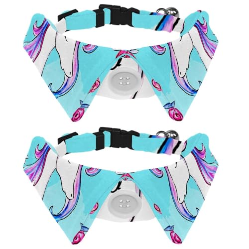 Eslifey Hundehalsband mit Fliege und Glöckchen, Einhorn-Design, verstellbares Revers-Design, Katzenfliege, Halsband für kleine Haustiere, 2 Stück von Eslifey