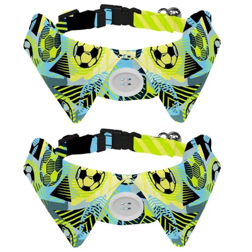 Eslifey Hundehalsband mit Fliege und Glöckchen, Fußball-Sportball, geometrisches Dreiecksmuster, verstellbares Revers-Design, Katzenfliege, Halsband für kleine Haustiere, 2 Stück von Eslifey