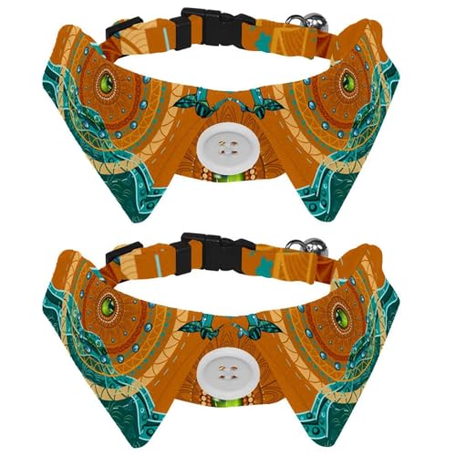 Eslifey Hundehalsband mit Fliege und Glöckchen, Retro, ethnisches Mandala, Delfine, verstellbares Revers-Design, Katzen-Fliege, Halsband für kleine Haustiere, 2 Stück Eslifey Hundehalsband mit Fliege und Glöckchen, Retro, ethnisches Mandala, Delfine, verstellbares Revers-Design, Katzen-Fliege, Halsband für kleine Haustiere, 2 Stück von Eslifey